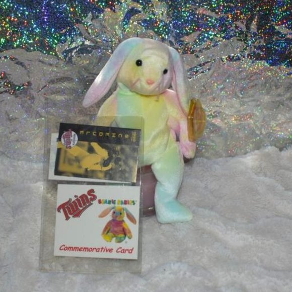 Ty Beanie Baby Babies Hippie the Tie Dye Bunny Sports Commemorative Twins VS Ray - Picture 2 of 4